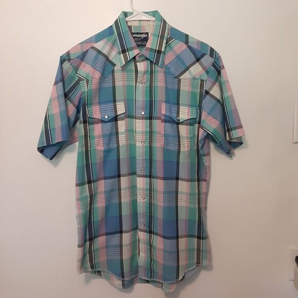 Wrangler Cowboy Cut Mens 15.5 X-Long Tails Pearl Snap Western Short Sleeve Shirt - Picture 1 of 9